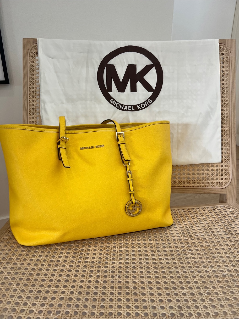 Michael Kors Jet Set Travel Large Saffiano Leather Tote Bag in Daisy Yellow